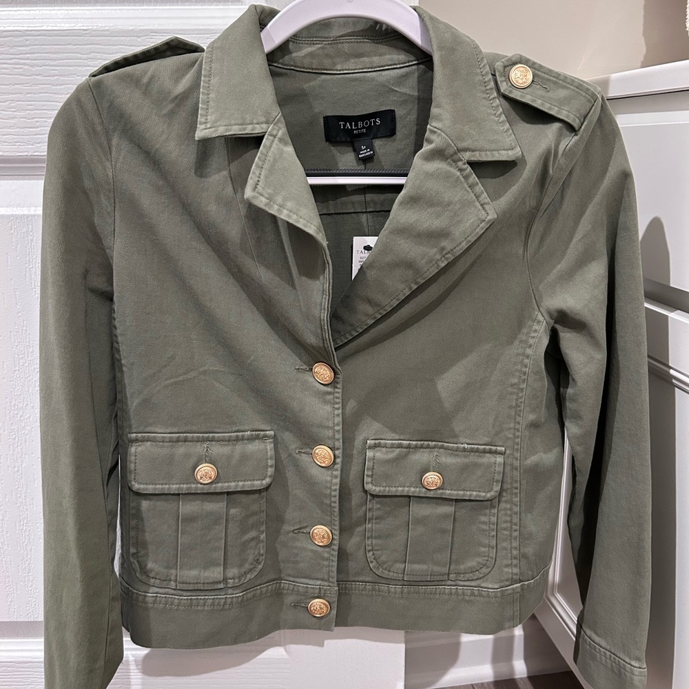 New with Tag! Talbots Burnt Olive Utility Jacket with Gold Buttons